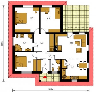 Spiegelverkehrter Entwurf | Grundriss des Erdgeschosses - BUNGALOW 134
